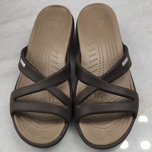 CROCS Brown Sandals with Crisscross Straps